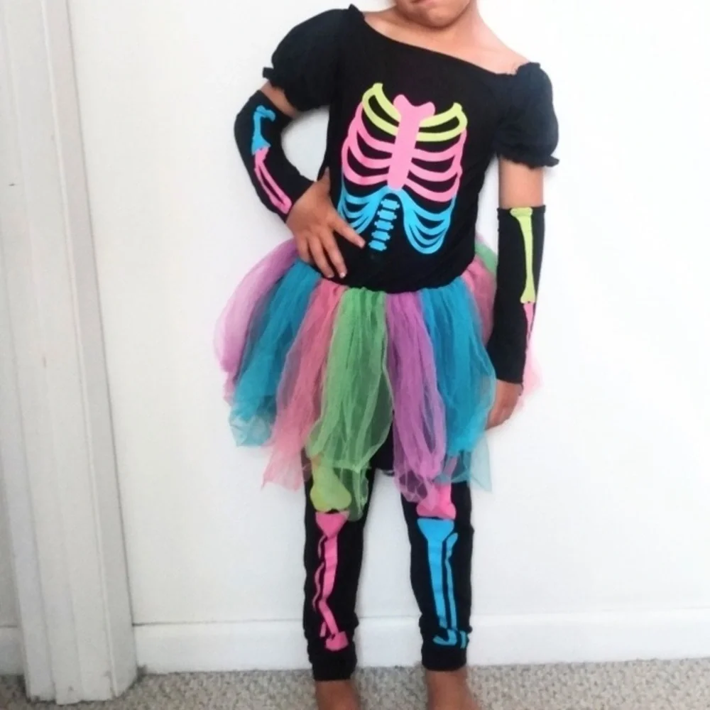 Girls skeleton tulle Halloween rainbow costume 4 piece